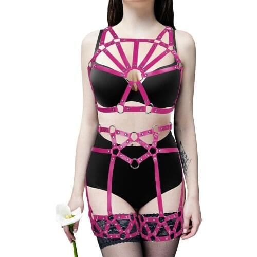 Fetish Accessories PU Leather Harness Woman Goth Punk Harajuku Garters Cage Bra Belt Sexy Bdsm Lingerie Festival Rave Clothing