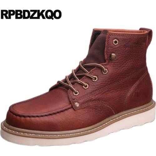 Ankle Winter Genuine Leather Flat Handmade Lace Up Brown Full Grain Shoes Safety Work Real Fur Boots Short Working Men 2019 Fall