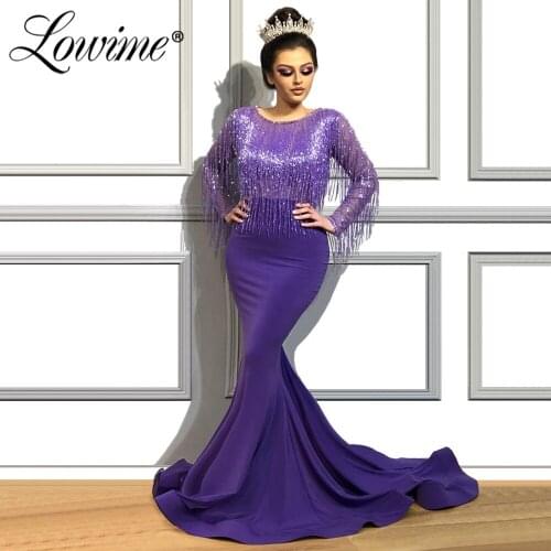 Robe De Soiree 2020 Middle East Women Evening Formal Dress Mermaid Long Sleeves Arabic Prom Gown Dresses Beaded Tassel Party Wear Abendkleider