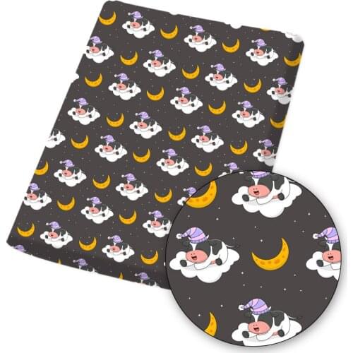 Polyester Cotton Fabric Cartoon Moon Cow Printed Cloth Sheets For DIY Mask/Dress Handmade Materials Home Textile 45*145cm 1pc