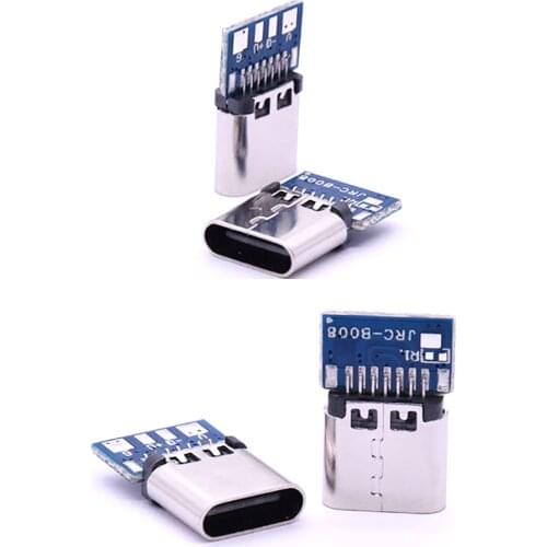 10pcs USB 3.1 Type C Connector 14 Pin Female Socket receptacle Through Holes PCB 180 Vertical Shield USB-C