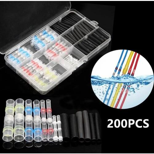 200Pcs Waterproof Heat Shrink Seal Splice Terminals Solder Sleeve Wire Connectors 26-10 AWG Set Insulated Shrinkable Tubing Kit