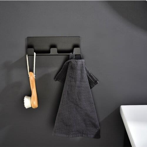 Aluminum Black Robe Hooks Wall Mounted Racks Three Towel Hooks No Drill 3M Tape Coat Hook Rustproof Hanger For Kitchen Hardware