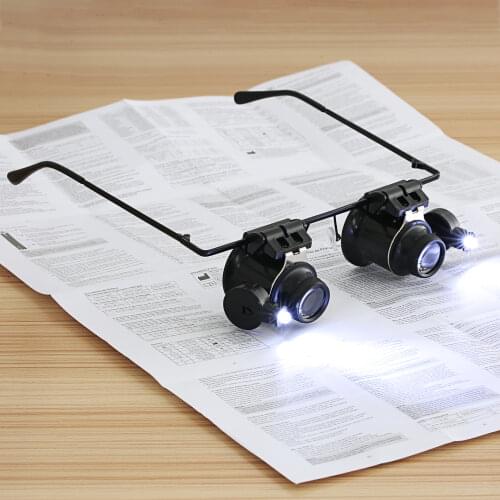ACEHE 20X Glasses Type Double Eye Binocular Magnifier Watch Repair Tool Magnifier with Two Adjustable LED Lights