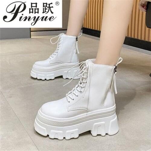 Lace-up Martin Boots Comfortable Platform Shoes Women Casual Boots Round Toe PU Rubber Flat Boots for Women Martin Boots Autumn