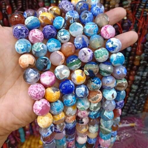 14mm Faceted Natural Colorful Fire Agates Stone Beads DIY Round Loose Agat Beads For Jewelry Making Strand 15'' Bracelet