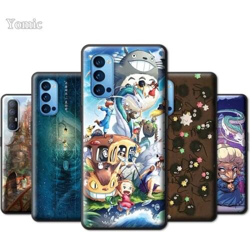 Black Case For Oppo Find X2 Neo Lite A5 A9 2020 Reno 4 3 F11 Pro A52 A72 Ace 2 Soft Tpu Cover Studio Ghibli Spirited Away Totoro