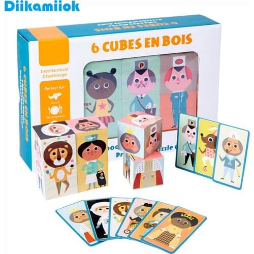 Baby Early Educational Toy 3D Jigsaw Puzzle Cognitive Figure Statue 4.5CM Cube Puzzles Kids Wooden Learning Toys for Children