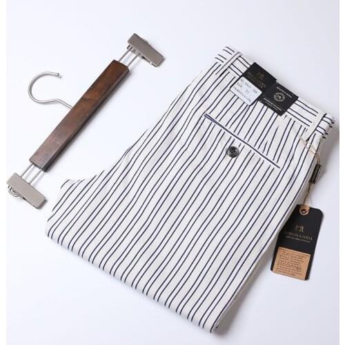 Striped Formal Suit Pants Male Trousers White Straight Regular Fit Dress Pants Men Business Clothing Summer Spring 2021
