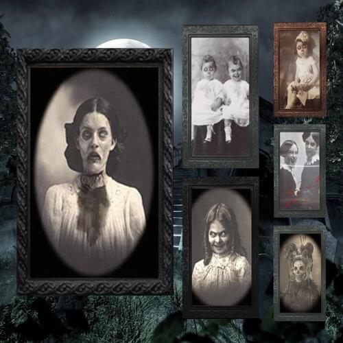 38*25CM 3D Ghost Face Photo Frame Changeable Horror Portrait Picture Halloween Party Horror Bar Haunted House Decoration Props