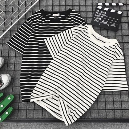 T-shirt Women Summer Clothing Korean Style Ulzzang Harajuku Striped Short Sleeve T-shirts Woman Casual Basic Shirt Top