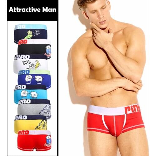 PINKHERO Cotton Men Boxer Briefs Funny Cartoon Printed Male Boxer Shorts Fashion Stretcher Sexy Breathable Mens Underwear Panty