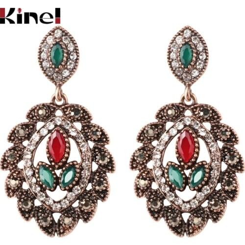 Kinel Bohemia Dangle Earrings For Woman Gold Color Crystal Faceted Resin Big Long Antique Earring Hot Sale Vintage Jewelry