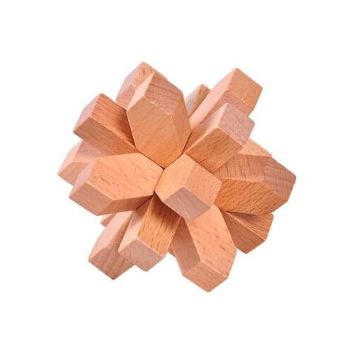 Classic Wooden Brain Teasers Burr Puzzle Snowflake shaped 3D Wood Interlocking Puzzles Game for Adults