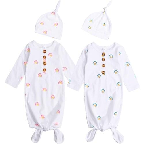 2021-06-10 Wallarenear Infant Sleeping Bag Set Summer Autumn Baby Girls Boys Rainbow Printing Long Sleeve Sleeping Sack Hat