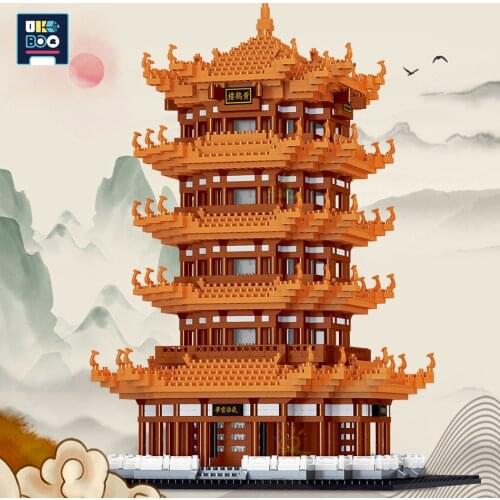 4032pcs Yellow Crane Tower Constructor Micro Building Blocks 3D Model City Street View Mini Diamond Bricks Childrens toys