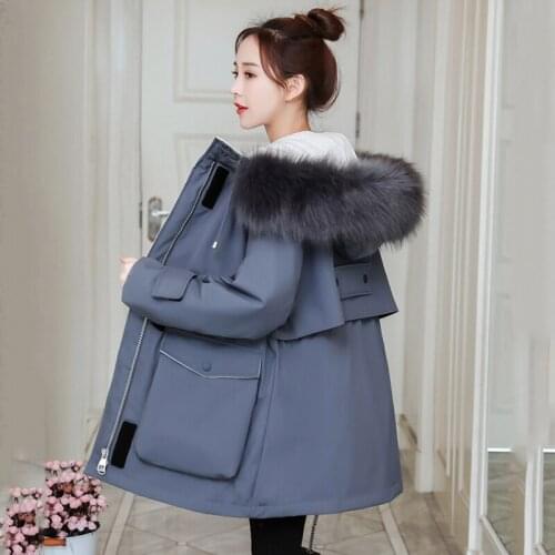 Korean Style Loose Womens Winter Jacket Hooded Slim Plus Size Woman Parkas With Fur Collar Solid Thick Casual Overcoat Female