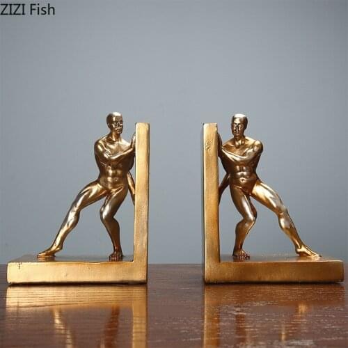 Creative Abstract Golden Naked Man Sculpture Bookend Desktop Decoration Resin Art Figure Figurine Crafts Modern Home Decoration