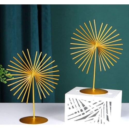 Creative Gold leaf Home Decoration Accessories Modern Flowers Ornaments Miniature Metal Figurines wooden office desk decoration