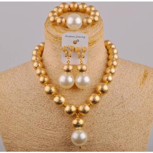 Fashion Wedding Jewelry White Glass Pearl Ladies Necklace Nigeria Wedding African Bride Wedding Dress Accessories Set SH-74