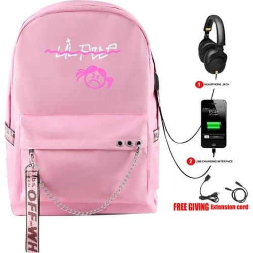 Fashion Design Rap Lil Peep backpack Usb Rechargeable Schoolbag Womens Shoulder Travel Bag multifunction Cool Girls backpack