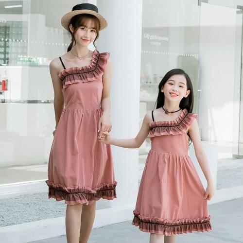 New Family Matching Outfits Parent Child Womens Stitching Dress Mother Kids Girl Mom and Daughter Long Skirt Children Clothes