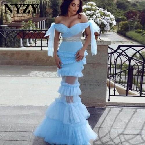 NYZY E358 Chic Tulle See-through Crystal Celebrity Evening Dresses Long 2021 Mermaid Dress Party Prom Cocktail Evening Gowns