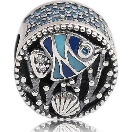 Original Ocean Life With Fish Shell And Plant Beads Fit 925 Sterling Silver Bead Charm Bracelet Bangle DIY Jewelry
