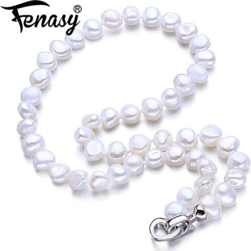 FENASY Natural Freshwater Genuine Baroque Pearl Necklace For Women 3 Colors 8-9mm Pearl Jewelry 45cm Wedding Jewelry
