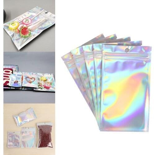 20Pcs Iridescent Zip lock Bags Pouches Cosmetic Plastic Laser Iridescent Bags 10Size Makeup Bags Hologram Zipper Bags