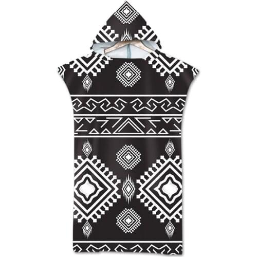 Geometric Printed Microfiber Beach Towel Changing Robe Swim Beach Hooded Poncho Surf Towel Hoodie Man Woman Bathrobe Beachwear