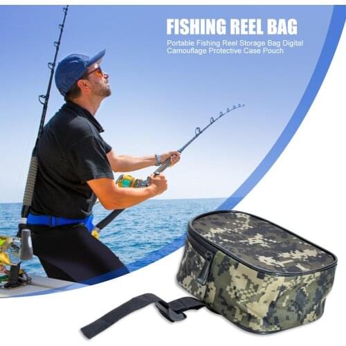 Portable Fishing Reel Storage Bag Digital Army Green Digital Camouflage Outdoor Protective Case Pouch Fishing Accessories