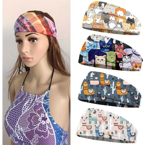 Fashion Cartoon Animal Print Women Sports Yoga Headband Vintage Hairband Girls Headwear Turban Scarf Hair Accessories