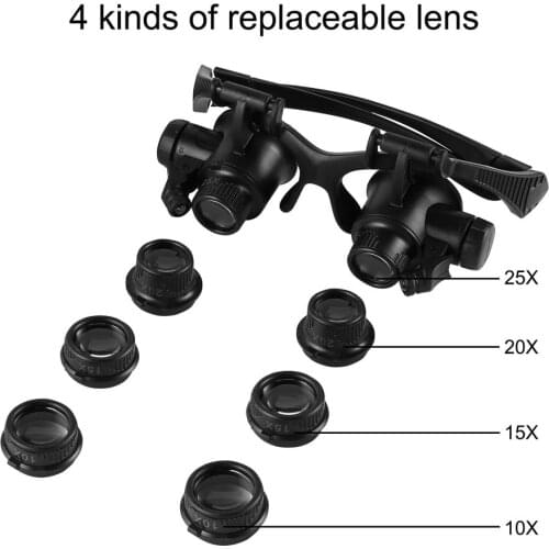 Watch Repair Magnifier Magnifying Glasses 10X 15X 20X 25X Dual Eye Jewelry With 2 LED Lights New Loupe Lens Microscope