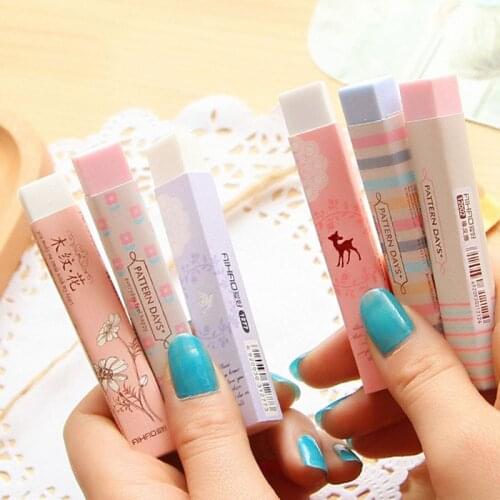 1PCS Elegant Long Cleansing Drawing Painting Rubber Eraser Stationary Gift Candy Color Long Strip Eraser Small Fresh