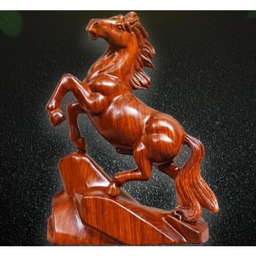 Carved wooden horse odiac yellow flowers pear solid wood furniture office rosewood home decoration statue factory direct selling