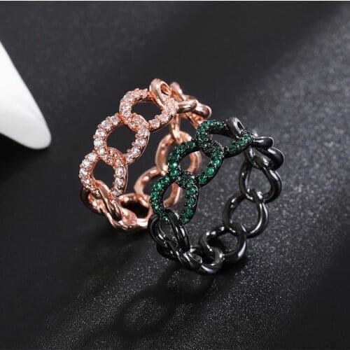 Luxury Classic Simple Chain Ring Hollow Color Stone Ziconia Rings For Women Jewelry Gift Anillos Mujer Zk30
