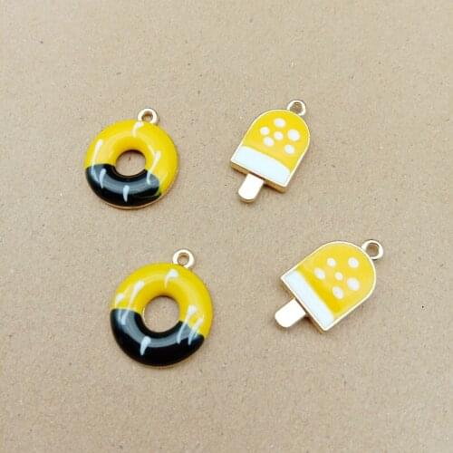 10pcs enamel doughnut charm ice cream charm for jewelry making and crafting fashion earring charm zinc alloy pendant