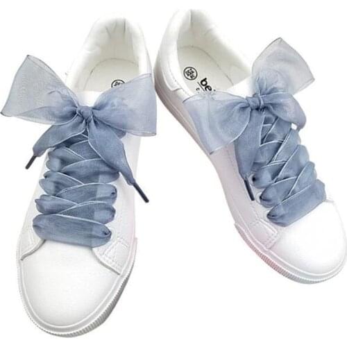 1Pair 120cm Fashion Organza Ribbon Shoe Laces Sport Shoes Sneakers Bowknot Flat Shoelaces Canvas Bootlaces Strings