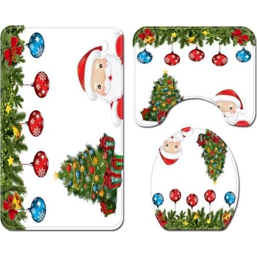 Marry Christmas cartoon Three-piece set 3D printed Bathroom Pedestal Rug Lid Toilet Cover Bath Mat Set drop shipping 02