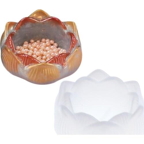 Lotus Candlestick Storage Box Silicone Epoxy Mold Candle Holder Ashtray Craft Container Decoration Jewelry Making