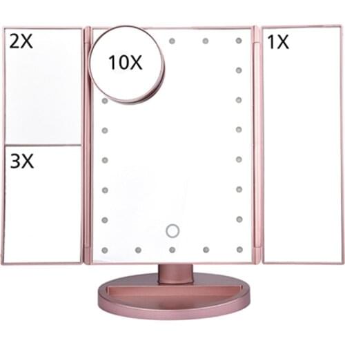 LED Cosmetic Mirror Touch Screen 22 Lamps 1X/2X/3X/10X Magnifying Make up Mirror Flexible Axis Table Desktop Battery/USB Charge