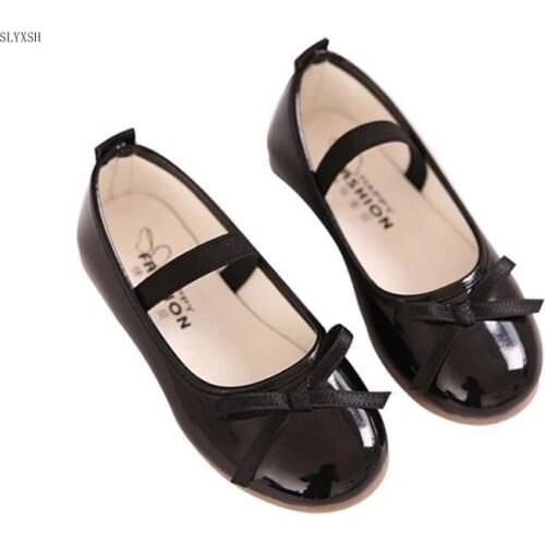 2019 Fashion Girls Bowtie PU Leather Shoes for Girls Princess Ballet Flats Shoes for Party Wedding Girls Shoes