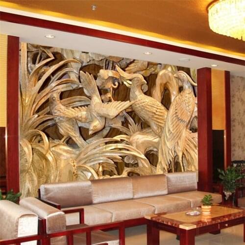 Wellyu Wood Carving Bird Painting 3D Mural Wall Decorative Painting Custom Large Mural Green Wallpaper papel de parede