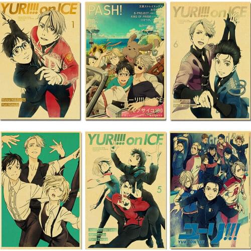 YURI!!! on ICE Anime Poster Japanese Cartoon Comic Retro poster Home decoration Painting Room Wall stickers Art Decor