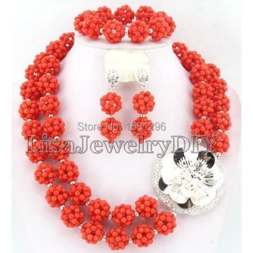 Handmade African Coral Beads Jewelry Sets Nigerian Wedding African Bridal Jewelry Set Free Shipping HD0973