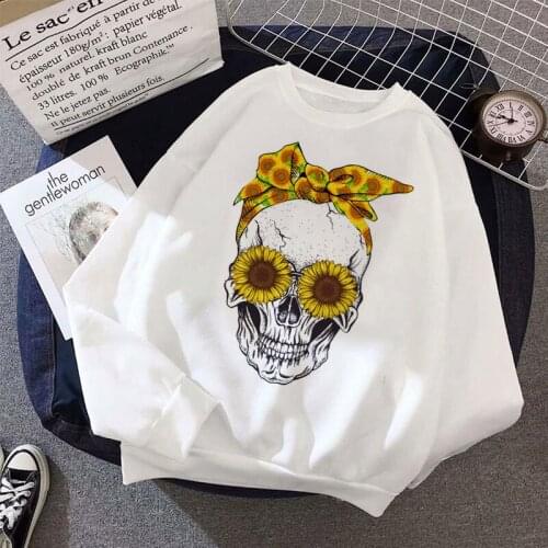 Hillbilly Funny Skull Punk hoodie Women Fashion Casual long Sleeve Sun Flowers Sweatshirt Femme Tops Mujer winter 2020 clothes