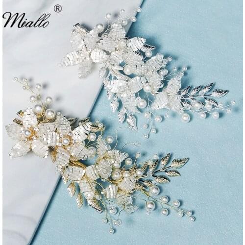 Miallo Crystal Flower Hair Clips for Women Pearl Hair Jewelry Bridal Wedding Hair Accessories Party Headwear Bride Headpiece