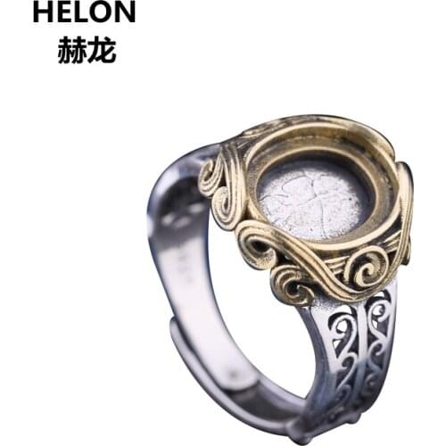 925 Sterling Silver Men Party Vintage Retro Ring 10x12mm Oval Cabochon Semi Mount Ring fit Amber Turuqoise Gemstone Setting