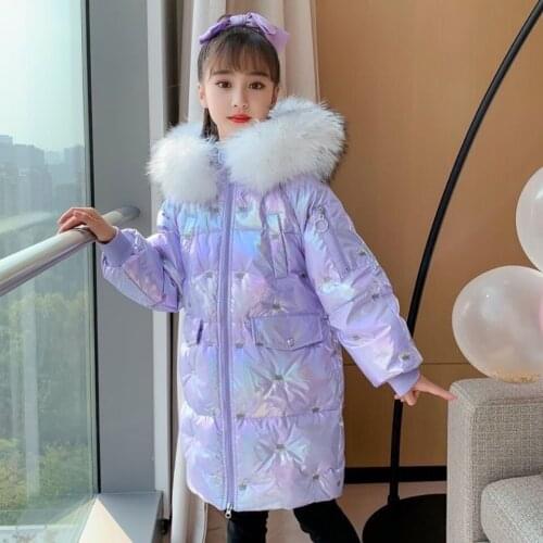 Winter Shiny Jacket For Girls Hooded Warm Children 2021 New Girls Winter Coat 3-14 Years Kids Teenage Cotton Parkas Outerwear